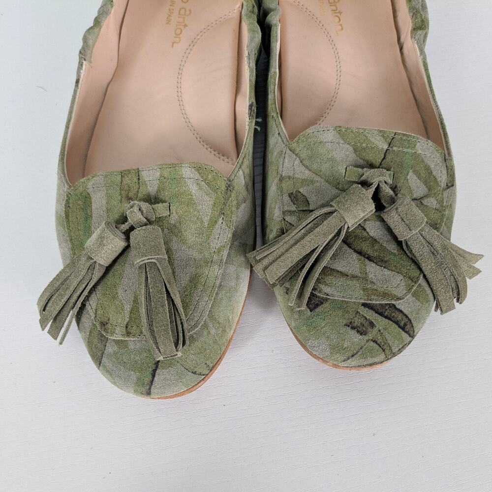 Pedro Anton Suede Loafers 40 9 Green Tassel Spain Botanical Print Preppy Classic